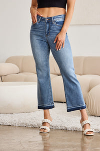 Judy Blue Mid Rise Release Hem Cropped Bootcut Jeans