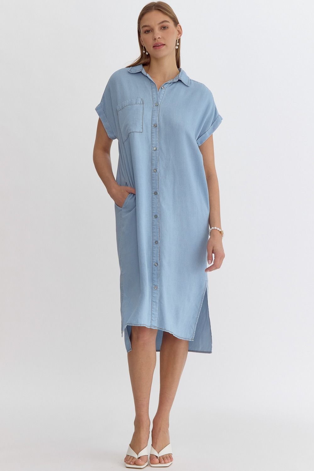 Stroll By The Shore Chambray Dress